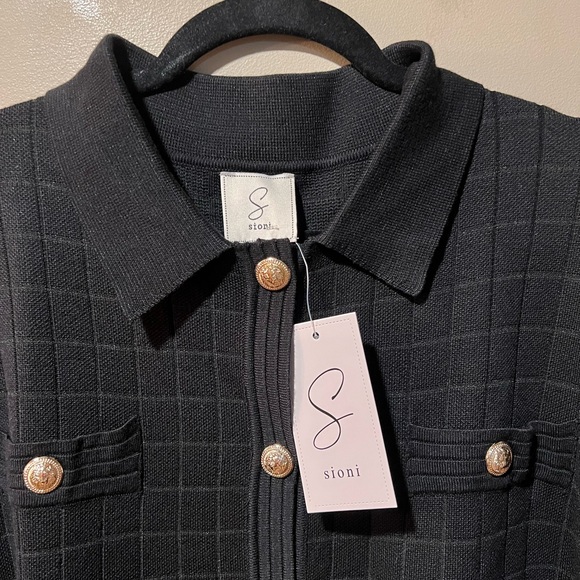 NWT Sioni Black Knit Cardigan with Metallic Gold Buttons - Picture 3 of 15